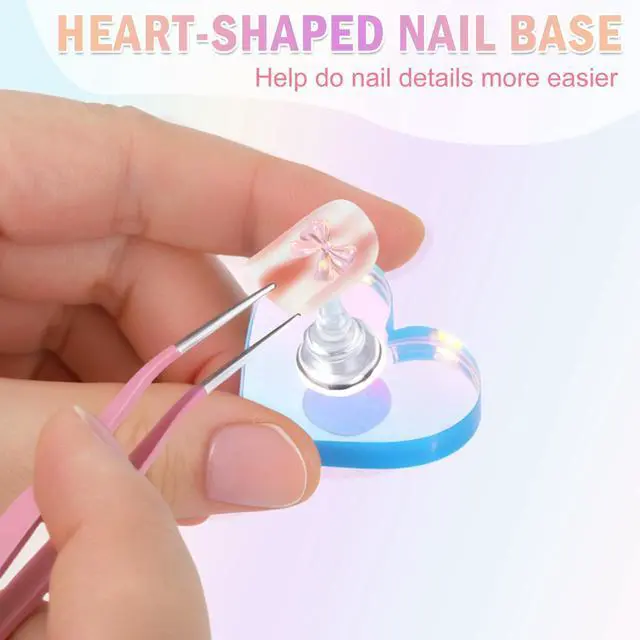 Alt view image 6 of 7 - Nail Stand for Press Ons, Nail Holder for Painting Nails, Press on Nail Holder, 1 Heart Shaped Acrylic Magnetic Nail Stands for Nail Art with Double-sided Tape Home Salon DIY Display Supplies