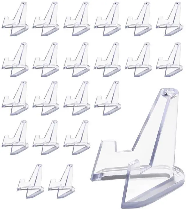 Main image of 20 Pack Mini Clear Acrylic Easel Display Stands - Durable Display Holders for Coins, Card, Medals, and Collectibles - 1.4 Inch Tall
