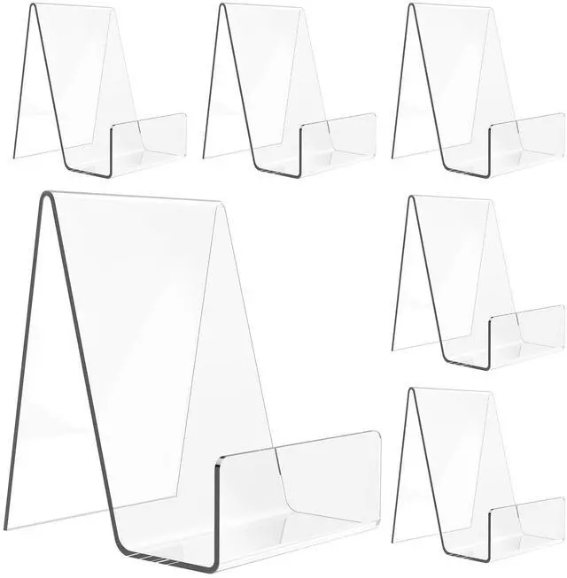 Main image of 6 Pack Acrylic Book Stand, Clear Easel Stand for Display, Book Display Holder, Display Stand for Album, CD, Magazine, Postcard, Picture, Plate, Artworks, Phone, Tablet