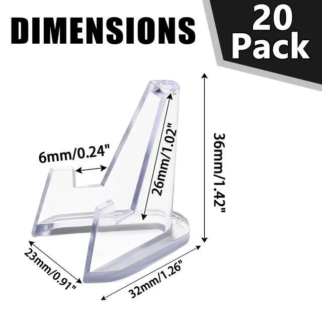 Alt view image 5 of 7 - 20 Pack Mini Clear Acrylic Easel Display Stands - Durable Display Holders for Coins, Card, Medals, and Collectibles - 1.4 Inch Tall