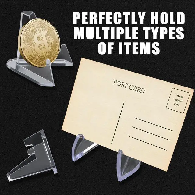 Alt view image 4 of 7 - 20 Pack Mini Clear Acrylic Easel Display Stands - Durable Display Holders for Coins, Card, Medals, and Collectibles - 1.4 Inch Tall