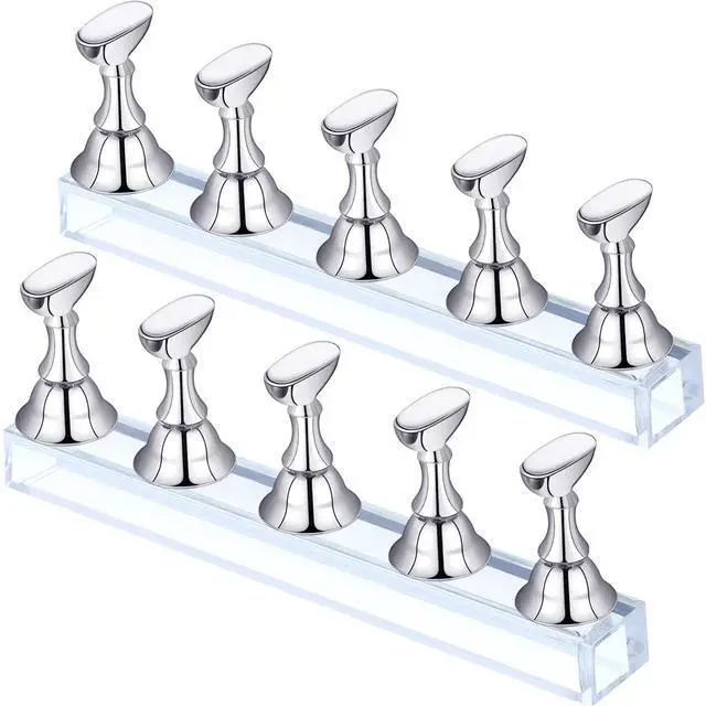 Main image of 2 Sets Nail Stand Press on Nail Holder Magnetic Fake Nails Holder Acrylic Nails Display Practice for Painting Art for False Fingernail Manicure Tool Home DIY Salon Supplies(Silver)