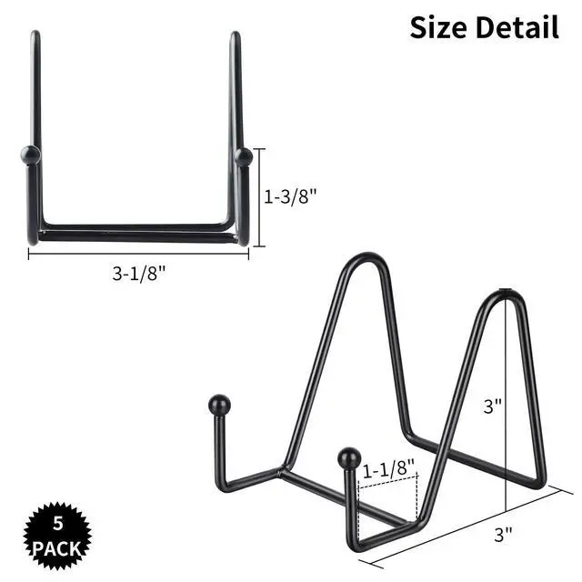 Alt view image 2 of 7 - 5 Pack 3 Inch Small Plate Holder Display Stands, Mini Metal Black Frame Stand for Picture, Book, Photo Easel, Creation, Collectibles
