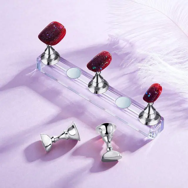 Alt view image 7 of 7 - 2 Sets Nail Stand Press on Nail Holder Magnetic Fake Nails Holder Acrylic Nails Display Practice for Painting Art for False Fingernail Manicure Tool Home DIY Salon Supplies(Silver)