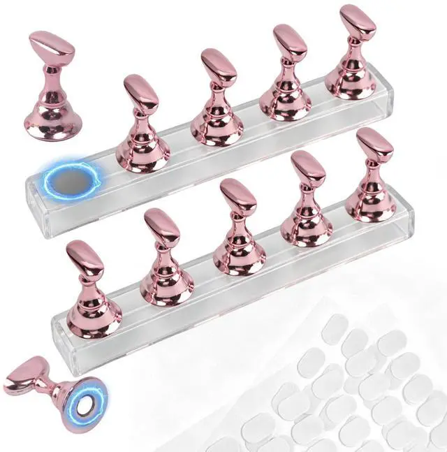 Main image of 210Pcs Professional Nail Stand for Press Ons Nail Holder for Painting Nails, Upgraded Solid Acrylic Magnetic Fake Nail Stands Tips for DIY Painting Practice Nail Art Tool(Pink)