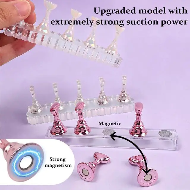 Alt view image 3 of 6 - 210Pcs Professional Nail Stand for Press Ons Nail Holder for Painting Nails, Upgraded Solid Acrylic Magnetic Fake Nail Stands Tips for DIY Painting Practice Nail Art Tool(Pink)