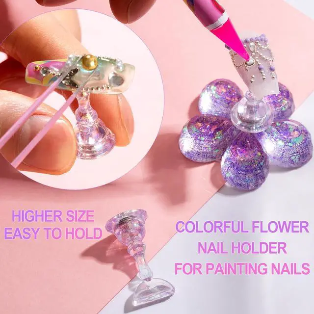 Alt view image 3 of 7 - 2 Nail Stand for Press Ons, Fake Nail Holder for Painting Nails, Upgrade Solid Acrylic Nail Stands Nail Magnets for Nail Art Design, Flower Nail Holder for Nail Practice Display Supplies W/ Glue Tips