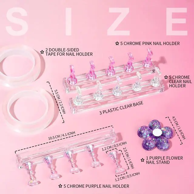 Alt view image 2 of 7 - Nail Stand, 3 Set Nail Art Stand for Press On, Nail Holder for Painting Nails, Press on Nail Stand for Practice, Magnetic Acrylic Nail Design Stand for Display with Double-sided Tape