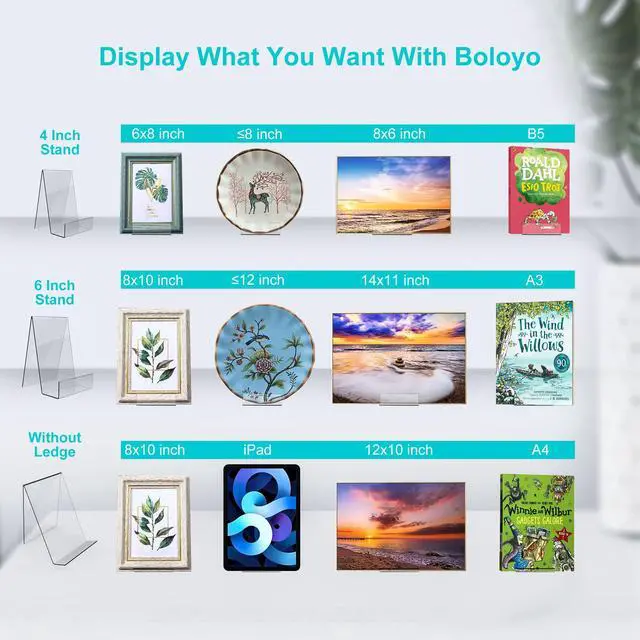 Alt view image 3 of 7 - Acrylic Book Stand with Ledge,6PC 4 Inch Clear Acrylic Display Easel Transparent Display Stand Holder Tablet Holder for Displaying Books,Magazine,Plate,Pictures,Artworks, CDs
