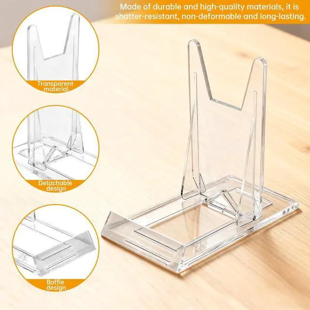 Alt view image 2 of 7 - 10 Pack Book Display Stands Adjustable Clear Easel Collector Display Holder Acrylic Book Easel Collector Display Stand for Comic Artwork Album CD Magazine Postcard Cookbooks Photos