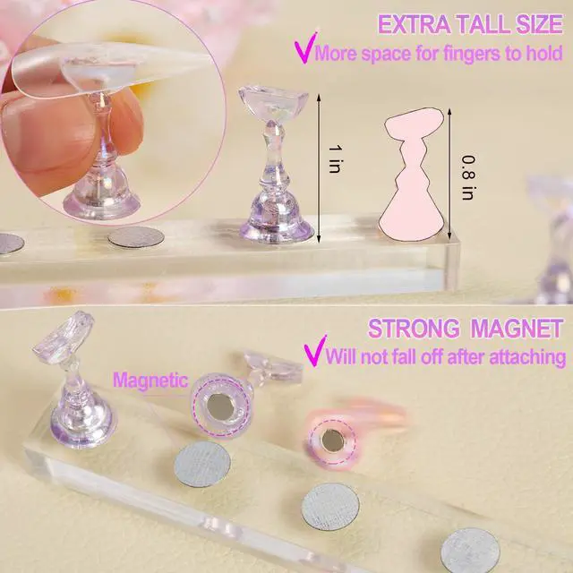 Alt view image 5 of 7 - 2 Nail Stand for Press Ons, Fake Nail Holder for Painting Nails, Upgrade Solid Acrylic Nail Stands Nail Magnets for Nail Art Design, Flower Nail Holder for Nail Practice Display Supplies W/ Glue Tips