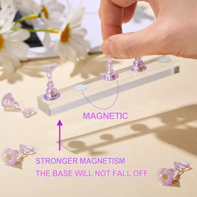 Alt view image 6 of 7 - 2 Nail Stand for Press Ons, Fake Nail Holder for Painting Nails, Upgrade Solid Acrylic Nail Stands Nail Magnets for Nail Art Design, Flower Nail Holder for Nail Practice Display Supplies W/ Glue Tips