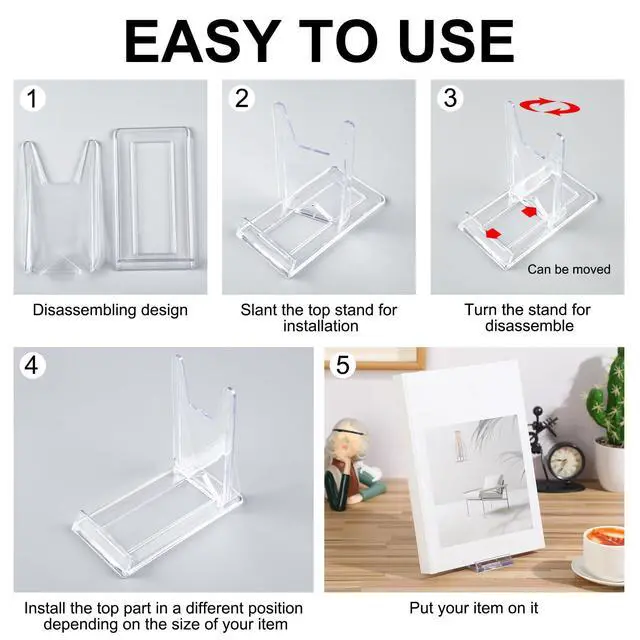 Alt view image 6 of 7 - 6 Pack Acrylic Book Stand for Display Adjustable Clear Display Holder Easel Collector Stand for Home Office Back to School Comic Album CD Magazine Postcard Artworks (4.2 x 4.3 x 2.35 Inch)