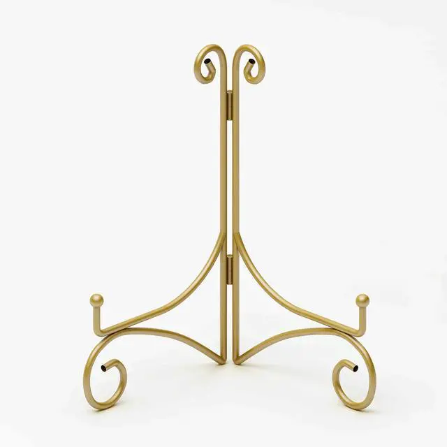 Main image of Plate Display Stands with Hinged Folding Design, 8 Inch Picture Frame Stand for Tables, Decorative Easels for Plates, Photos, Cards and Books, 8 Gold
