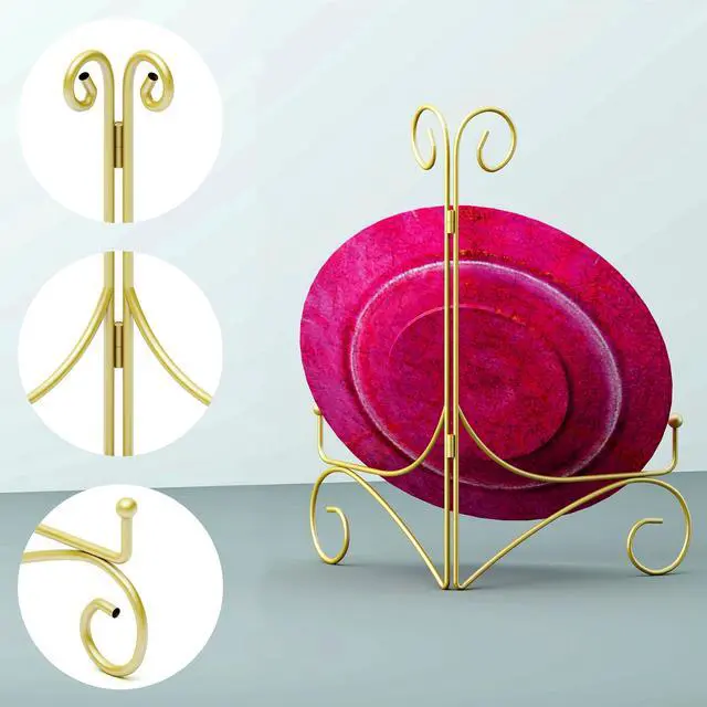 Alt view image 2 of 7 - Plate Display Stands with Hinged Folding Design, 8 Inch Picture Frame Stand for Tables, Decorative Easels for Plates, Photos, Cards and Books, 8 Gold
