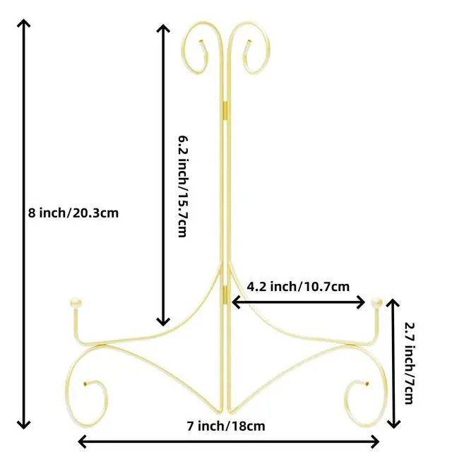 Alt view image 3 of 7 - Plate Display Stands with Hinged Folding Design, 8 Inch Picture Frame Stand for Tables, Decorative Easels for Plates, Photos, Cards and Books, 8 Gold