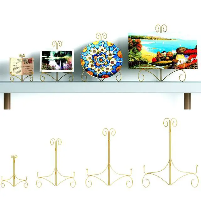 Alt view image 4 of 7 - Plate Display Stands with Hinged Folding Design, 8 Inch Picture Frame Stand for Tables, Decorative Easels for Plates, Photos, Cards and Books, 8 Gold