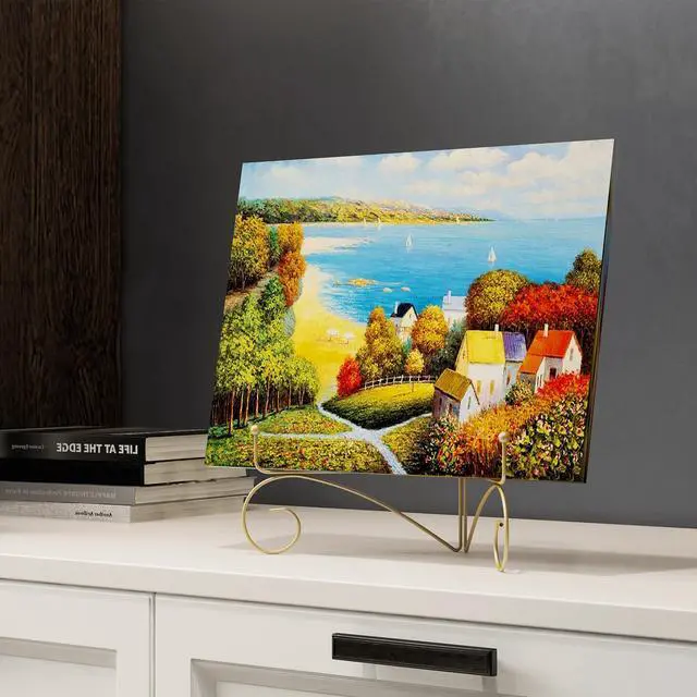Alt view image 5 of 7 - Plate Display Stands with Hinged Folding Design, 8 Inch Picture Frame Stand for Tables, Decorative Easels for Plates, Photos, Cards and Books, 8 Gold