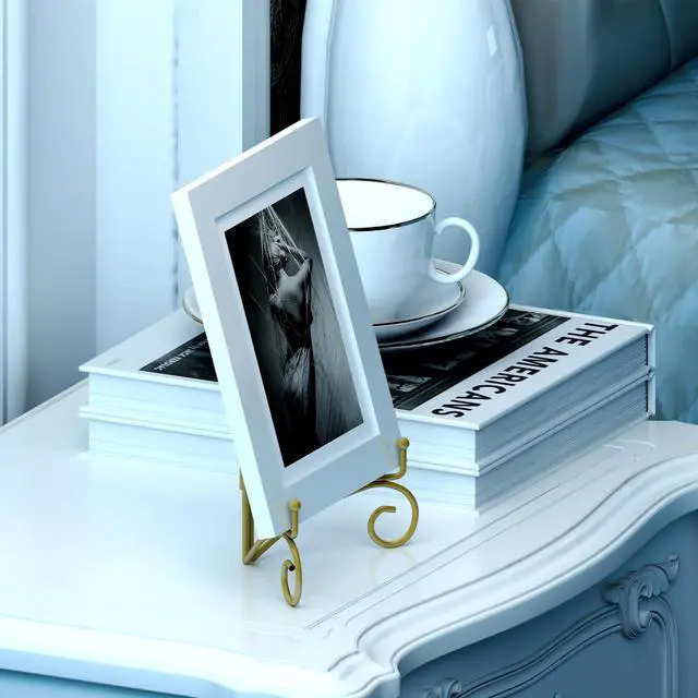 Alt view image 7 of 7 - Plate Display Stands with Hinged Folding Design, 8 Inch Picture Frame Stand for Tables, Decorative Easels for Plates, Photos, Cards and Books, 8 Gold