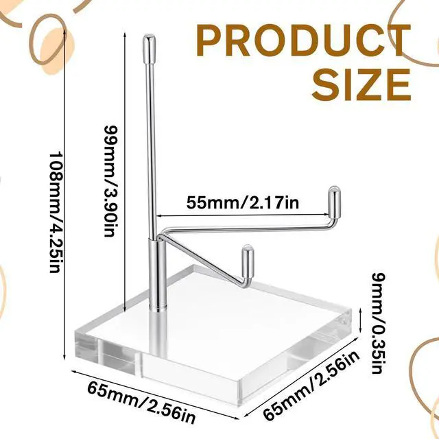 Alt view image 2 of 7 - Acrylic Display Stand Clear Base Decorative Picture Plate Stand Small Easel Rock Crystal Collectibles Holder with Adjustable Metal Arms for Displaying Mineral Fossil Coral