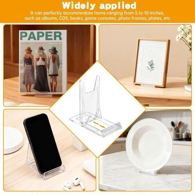 Alt view image 4 of 7 - 10 Pack Book Display Stands Adjustable Clear Easel Collector Display Holder Acrylic Book Easel Collector Display Stand for Comic Artwork Album CD Magazine Postcard Cookbooks Photos