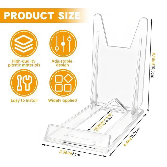 Alt view image 6 of 7 - 10 Pack Book Display Stands Adjustable Clear Easel Collector Display Holder Acrylic Book Easel Collector Display Stand for Comic Artwork Album CD Magazine Postcard Cookbooks Photos