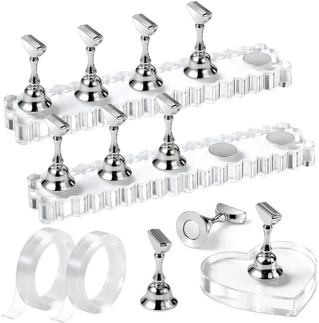 Main image of Nail Holder, 2 Set Nail Holders for Painting Nails, Nail Stand for Press on, Press on Nail Stand for Practice, Magnetic Acrylic Nail Display Holders for Nail Art with Double-sided Tape