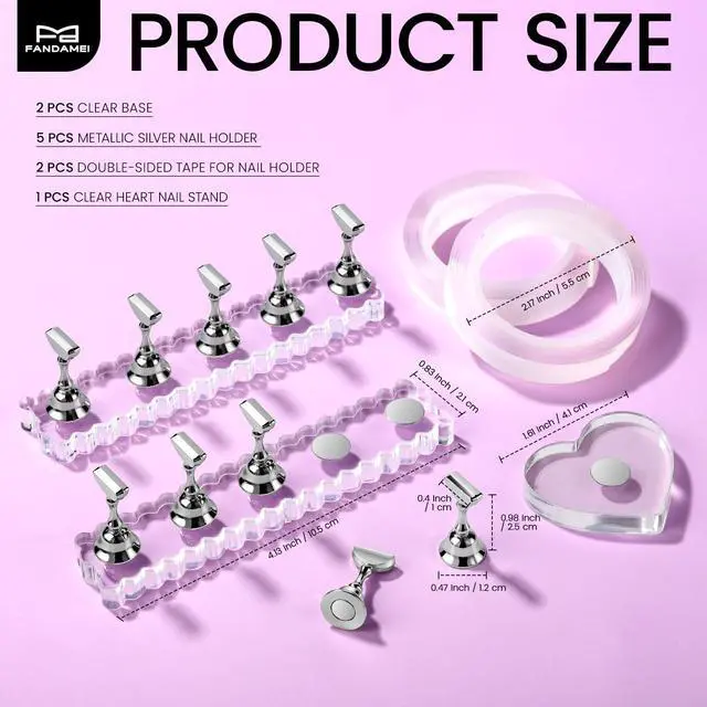 Alt view image 2 of 7 - Nail Holder, 2 Set Nail Holders for Painting Nails, Nail Stand for Press on, Press on Nail Stand for Practice, Magnetic Acrylic Nail Display Holders for Nail Art with Double-sided Tape