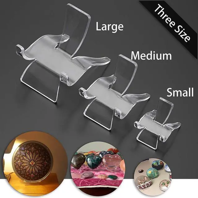 Alt view image 7 of 7 - 10 Packs Acrylic Triangle Display Holder - Clear Plastic Display Easel Stands for Geodes Rock Mineral Agate Fossil Coral Small Collectibles Display Stands, Small