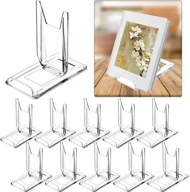 Main image of 10 Pack Acrylic Book Stand for Display Adjustable Clear Display Holder Easel Collector Stand for Home Office Back to School Comic Album CD Magazine Postcard Artworks (4.2 x 4.3 x 2.35 Inch)