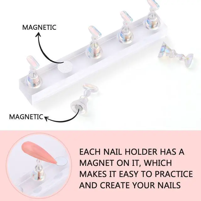 Alt view image 2 of 7 - Nail Stand Acrylic Nail Art Display Stand Practice Nail Holder for Painting Nails Magnetic Practice Stands with Reusable Putty (Pink Clear)
