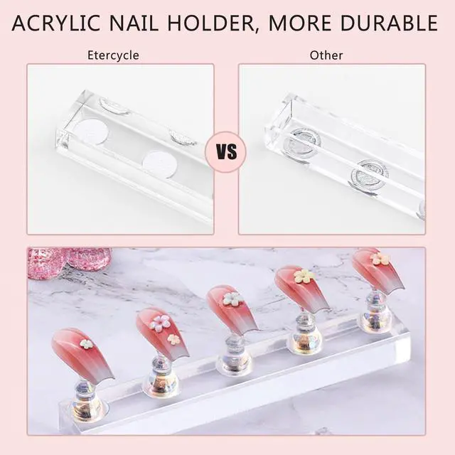 Alt view image 3 of 7 - Nail Stand Acrylic Nail Art Display Stand Practice Nail Holder for Painting Nails Magnetic Practice Stands with Reusable Putty (Pink Clear)