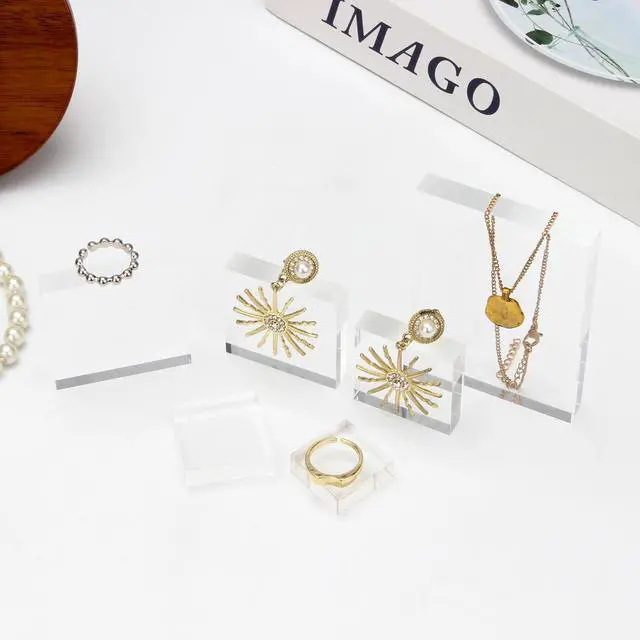 Alt view image 2 of 7 - 6Pcs Clear Acrylic Rectangle Blocks for Display, High Transparency Edge Polished Square Jewelry Display Pedestal Stands, Solid Crystal Ring Boutique Geodes Rock Crafts Display Holder for Rise