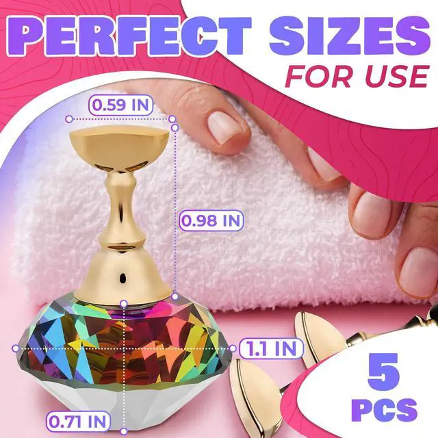 Alt view image 2 of 7 - Nail Stand for Press Ons Nail Holder for Painting Nails with 0.590.94" Holder Size & 5 Magnetic Pieces, Acrylic Design & Crystal Base for Display, Practice Nails & Tip Design for Daily Sessions