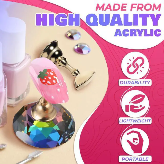 Alt view image 3 of 7 - Nail Stand for Press Ons Nail Holder for Painting Nails with 0.590.94" Holder Size & 5 Magnetic Pieces, Acrylic Design & Crystal Base for Display, Practice Nails & Tip Design for Daily Sessions