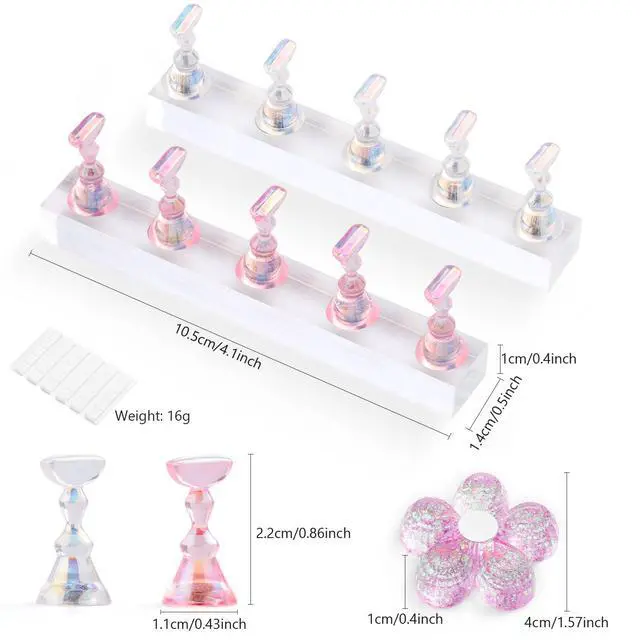 Alt view image 4 of 7 - Nail Stand Acrylic Nail Art Display Stand Practice Nail Holder for Painting Nails Magnetic Practice Stands with Reusable Putty (Pink Clear)