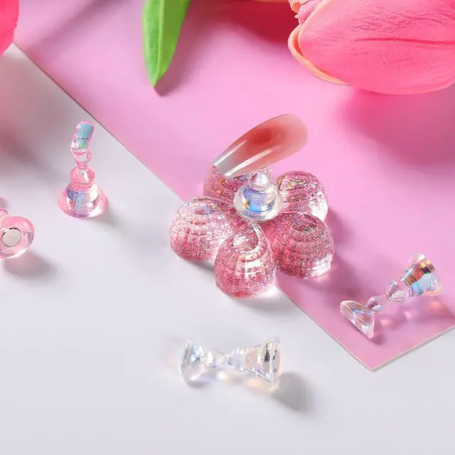 Alt view image 6 of 7 - Nail Stand Acrylic Nail Art Display Stand Practice Nail Holder for Painting Nails Magnetic Practice Stands with Reusable Putty (Pink Clear)