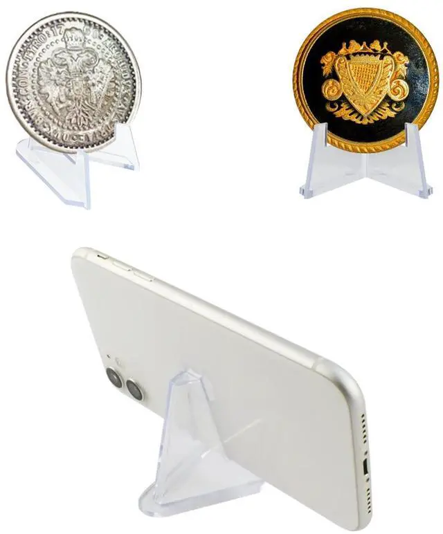 Alt view image 3 of 7 - 20 Packs Acrylic Easel Stands Display Stand Mini Clear Holder for Displaying Small Artworks, Coins, Pocket Watches, Challenge Medals (2.12x 1.4 Inch)