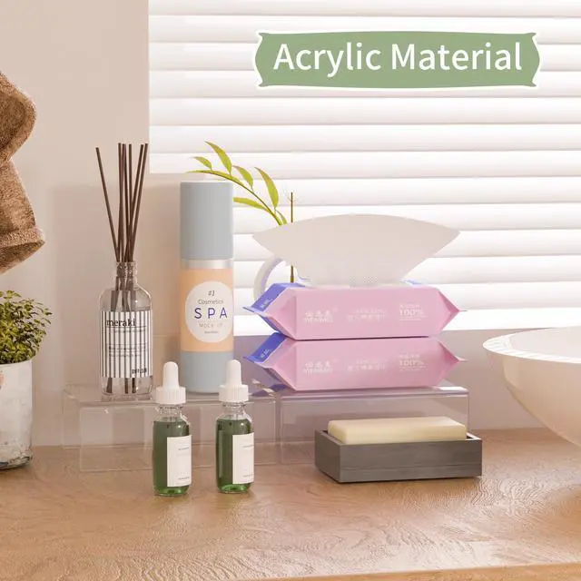Alt view image 5 of 6 - Acrylic Shelf Riser 6x4.3x2 pack of 2, Clear Display Shelf 6 for Figure, Cosmetics, Bags, Shoes, Toys, Collectibles, 6x4.3x2 Inch