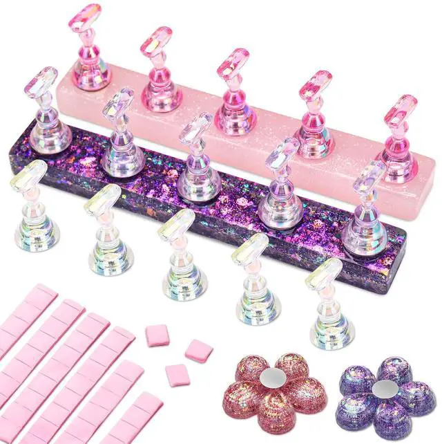 Main image of Nail Stand Display, DIY Magnetic Nail Holder for Nail Tips, Acrylic Nail Practice Holders Nail Painting Stand with 96Pcs Reusable Adhesive Putty for False Nail Tip Manicure Tool