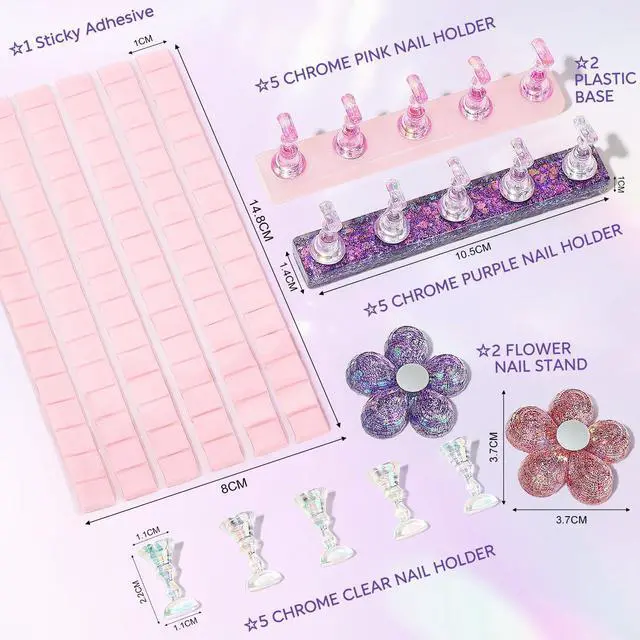 Alt view image 2 of 7 - Nail Stand Display, DIY Magnetic Nail Holder for Nail Tips, Acrylic Nail Practice Holders Nail Painting Stand with 96Pcs Reusable Adhesive Putty for False Nail Tip Manicure Tool