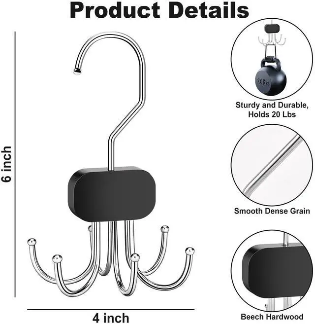 Alt view image 2 of 7 - Belt Hanger for Closet, 3PCS Belt Organizer for Closet 360°Rotating Max 72 Belt, Tie Rack Hanger for Closet Tie Organizer for Closet Belt Holder for Closet for Belt,Tie,Tank Top,Bra,Scarf,Hat