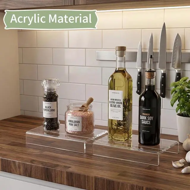 Alt view image 5 of 6 - Acrylic Shelf Riser 6x3.9x1 pack of 2, Countertop Acrylic Display Storage Organizer for Shoes, Glasses, Plants, Home Decors, Perfume, Books, Dolls, 6x3.9x1 Inch