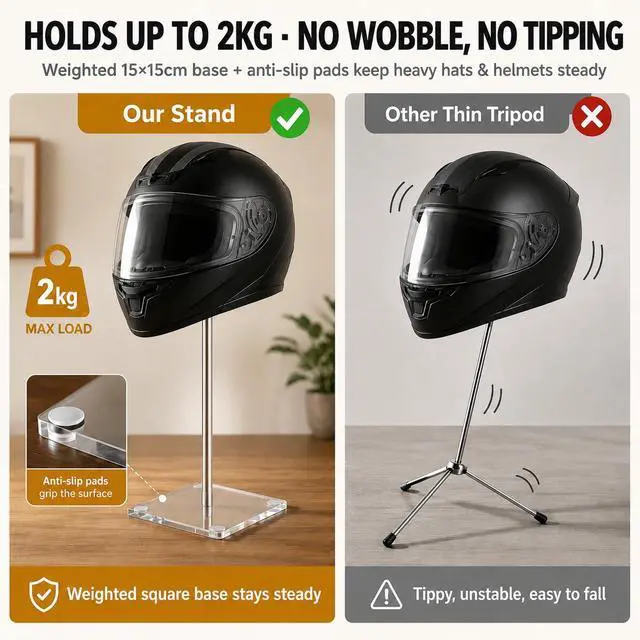 Alt view image 3 of 7 - Clear Acrylic Hat Display Stand and Wig Stand, Hat Holder, Multi-Use Stand