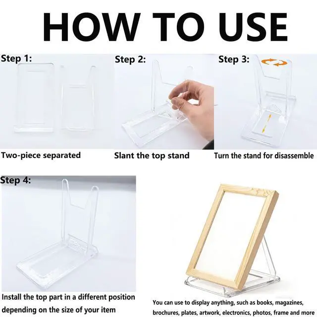 Alt view image 5 of 7 - 12 Pack Adjustable Clear Acrylic Display Stands for Purse, Book, Album, CD, Magazine, Picture, Plate & Artworks, Home Office Party Decor(4.02 x 2.36 Inchx 4.5)