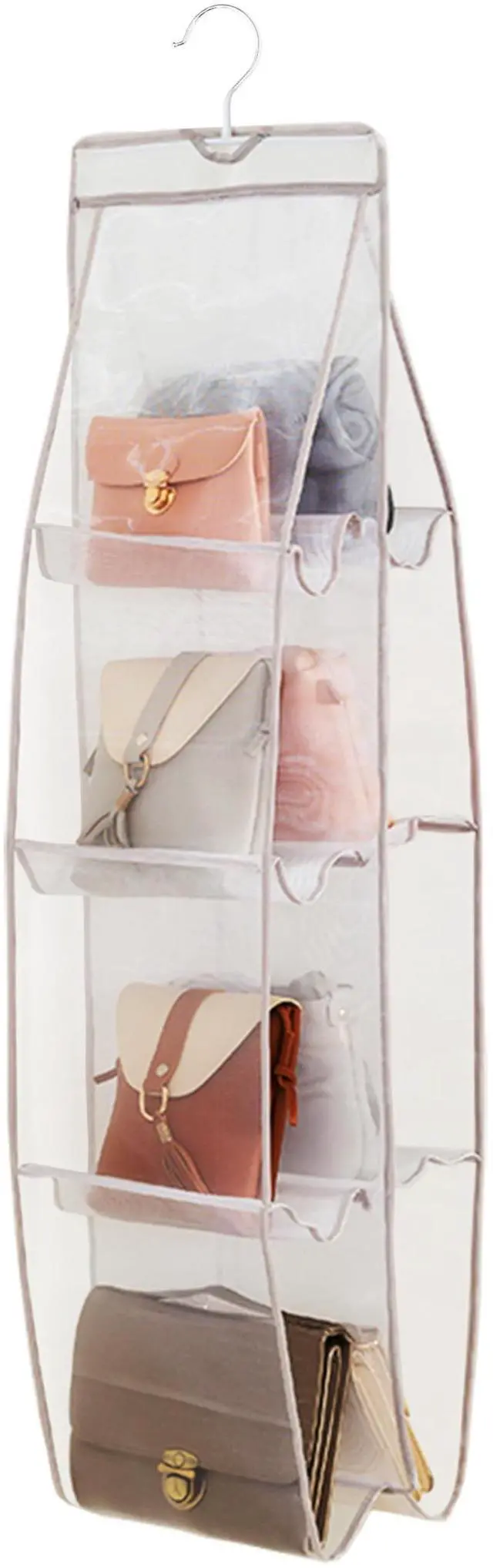 Main image of 1 Pack Hanging Handbag Purse Organizer for Closet, Hand Bag Organizer Holder 8 Pockets, Space Saving Wardrobe Purse Storage Organizer for Women, 46 L x 13.8W (A-Gray)