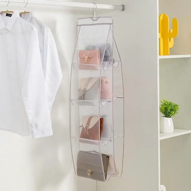 Alt view image 2 of 7 - 1 Pack Hanging Handbag Purse Organizer for Closet, Hand Bag Organizer Holder 8 Pockets, Space Saving Wardrobe Purse Storage Organizer for Women, 46 L x 13.8W (A-Gray)