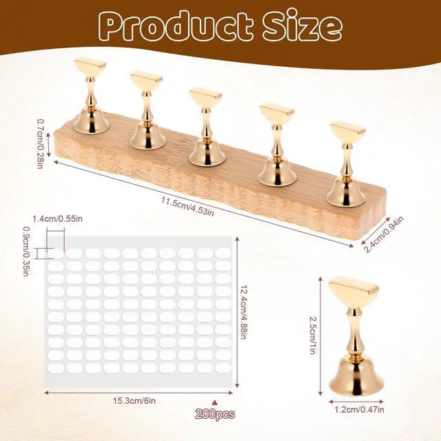 Alt view image 2 of 7 - Wood Press on Nail Holder 2 Set, Nail Stand for Press on Magnetic Nails Tip Holder with 200 Pcs Double-Sided Tape for Home DIY Salon Supplies