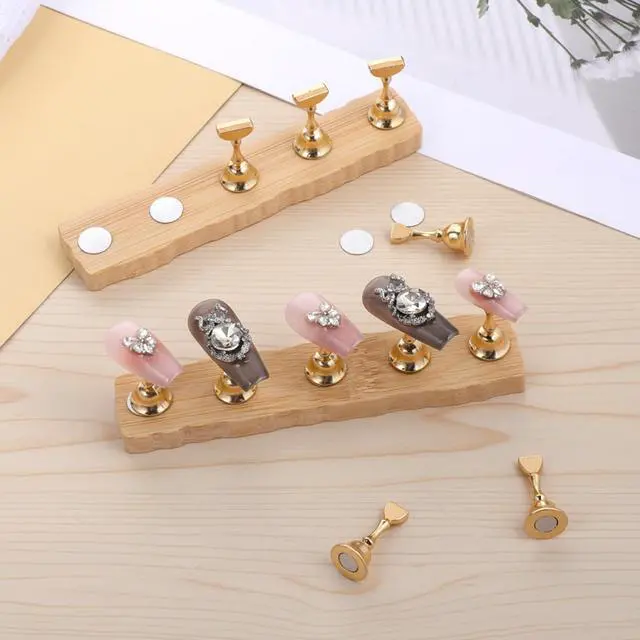 Alt view image 6 of 7 - Wood Press on Nail Holder 2 Set, Nail Stand for Press on Magnetic Nails Tip Holder with 200 Pcs Double-Sided Tape for Home DIY Salon Supplies