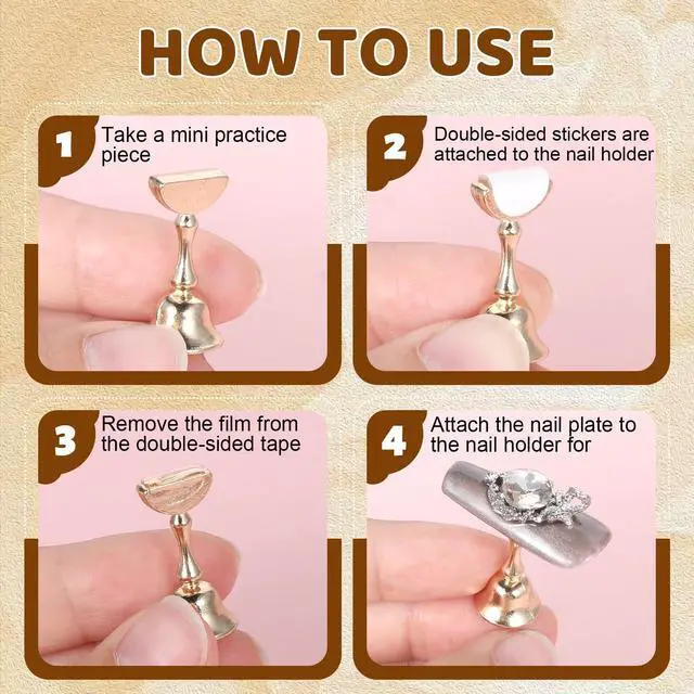 Alt view image 5 of 7 - Wood Press on Nail Holder 2 Set, Nail Stand for Press on Magnetic Nails Tip Holder with 200 Pcs Double-Sided Tape for Home DIY Salon Supplies